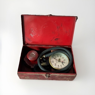 #ad Vintage Wilson Garage Equipment Tire Pressure Gauge w Metal Service Box $129.00