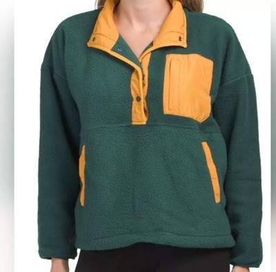 Wilo The Label Cozy Fleece Pullover,Sweater,Quarter button front Green Small,NEW