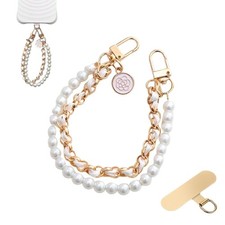 Luxury Pearl Leather Phone Lanyard, Korean Designer Double Chain Wrist Strap ...