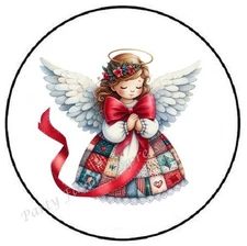 CHRISTMAS ANGEL PLAID WITH BOW ENVELOPE SEALS LABELS STICKERS PARTY FAVORS