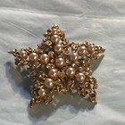 Gold Tone Star Brooch Pin w/ White Round Imitation Pearls & Rhinestones vintage — photo 1