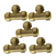 5 Pack  XFITTING 3/4" Push Fit Tee, 3/4" Push to Connect Tee, Lead Free Brass