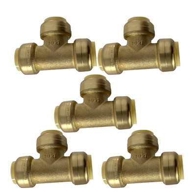 5 Pack  XFITTING 3/4'' Push Fit Tee, 3/4'' Push to Connect Tee, Lead Free Brass