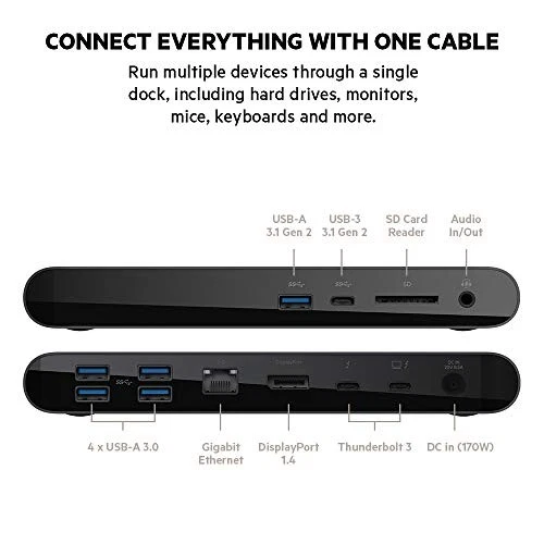Belkin Thunderbolt 3 Dock Pro con cable Thunderbolt 3 F4U097 - gris espacial Foto 4 de 4