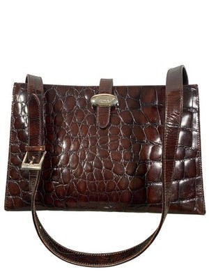 Furla Croc-Embossed Genuine Leather Shoulder Bag Made In Italy Brown Elegant