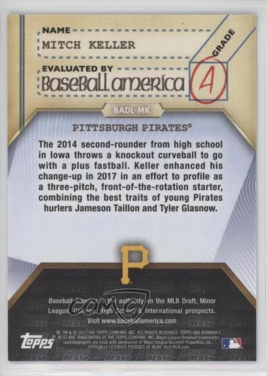 2017 Bowman's Best Baseball America's Deans List Gold Refractor /50 Mitch Keller - Image 2 of 2