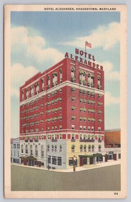 Hotel Alexander Hagerstown Maryland Linen Postcard by Marken & Bielfeld