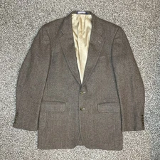 VTG Lands End Mens Wool Blazer 40 L Long Brown Herringbone Sport Coat Jacket