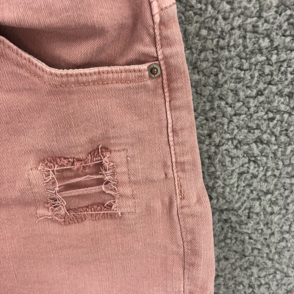 Vanilla Star Jean Shorts Juniors 7 Mid Rise Midi Pink Stretch Denim Distressed - Image 4 of 4