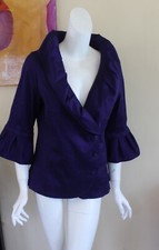 Jerry T Sz L Museum Brand Royal Purple 3/4 Ruffled Chic Art-to-wear Lux Jacket