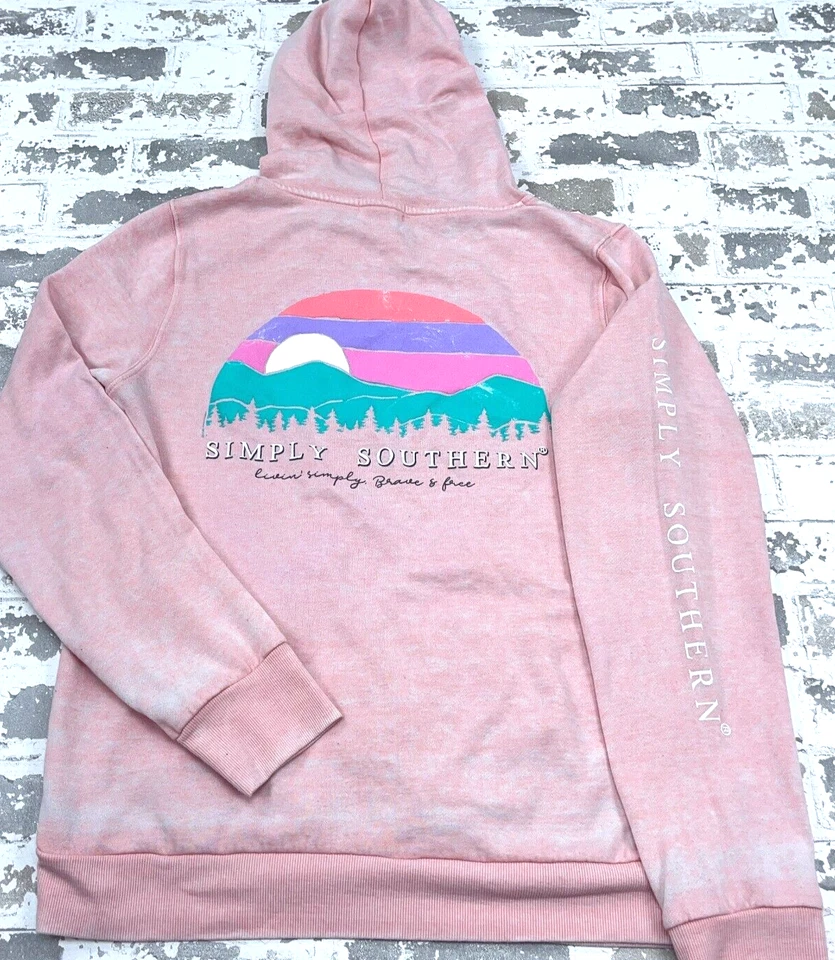 Simply Southern Hoodie Women Medium Pink Sweatshirt Sweater Sun Rise Ladies * - Image 2 of 4