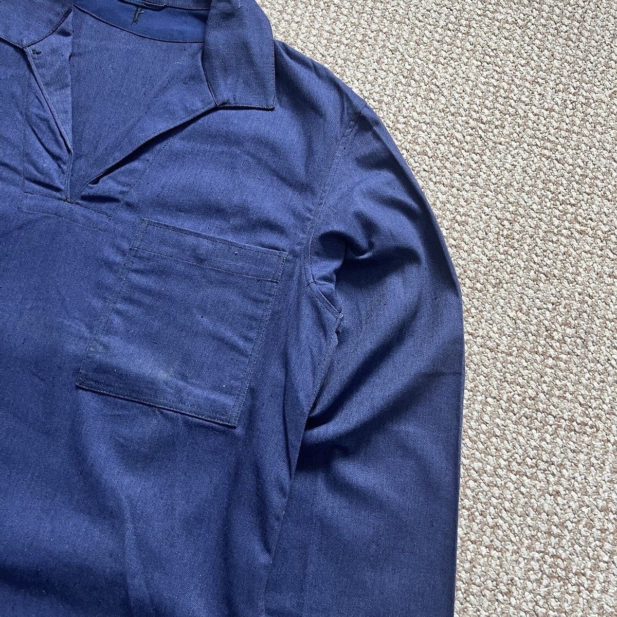 Vintage 70-80s French Blue Cotton Deadstock Fisherman Smock