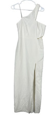 Aidan Mattox Gown 6 Ivory One Shoulder Cut Out Crepe High Slit Bridal NWT DIRTY