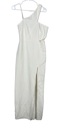 Aidan Mattox Gown 6 Ivory One Shoulder Cut Out Crepe High Slit Bridal NWT DIRTY