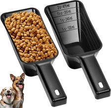 2 Cup Dog Food Scoop(2 Pack), Plastic Pet Food Scoop with Measuring Lines for Ac