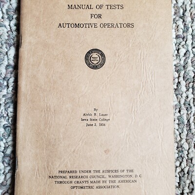 Book MANUAL TESTS FOR AUTOMOTIVE OPERATORS 1934 - Alvhh Lauer Iowa State College