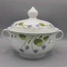 VTG Figgjo Norway Casserole Dish Bowl With Lid Fiol Violet Purple Flowers V555 
