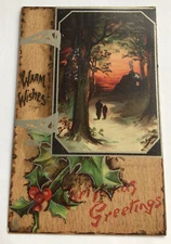 Tucks 1910 Christmas Postcard Couple On Path Surrounded By Holly #2