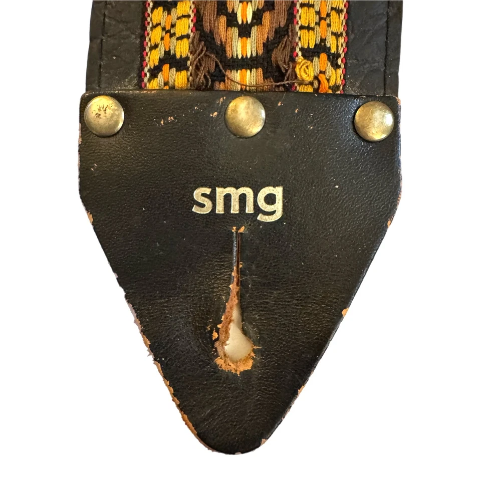 Pulseira de guitarra vintage de couro tecido SMG anos 60’s 70’s estilo Ace hippie boho - Imagem 3 de 4