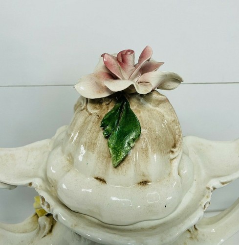 Vintage Capodimonte Large 16" Urn With Lid Pink & Yellow Flowers Centerpiece - Picture 5 of 11