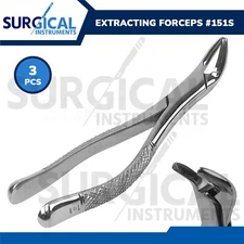 3 Pedo Extracting Forceps Dental Surgical Instrument #151S Serrated German Grade