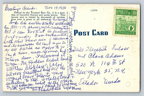 Postal Jardín de Cerveza Tropical Habana Cuba Lino sin publicar - Imagen 2 de 2