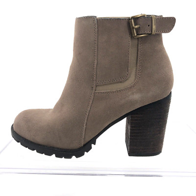 Steve Madden Ankle Boots Lacey Suede Booties 7.5 M Tan Chunky Block Heel Zip Up