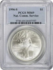 1996-S National Community Service Silver Commemorative Dollar MS69 PCGS