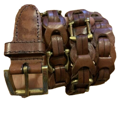 Aimee Lynn Belt M Brown Leather Brass Buckle Braided Link Horseshoe Western Amiee Lynn Brown Leather links Belt Silver tone Horseshoe  main image 3