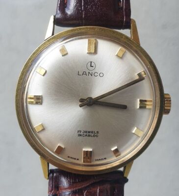Montre Vintage Lanco Suisse – Mécanique Manuelle, 15 Rubis – Boîtier Plaqué Or, Cadran Champagne – Occasion