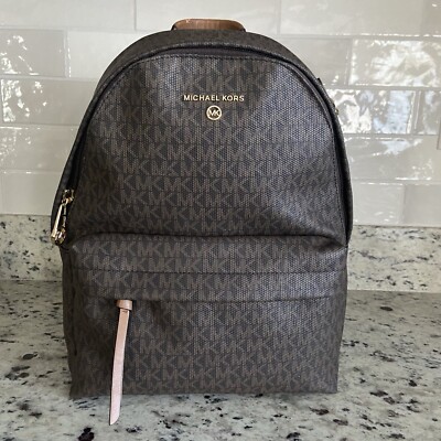 Michael Kors SLATER Brown/Acorn Signature Logo Medium Backpack MSRP $378