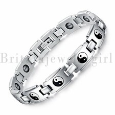 Men Women Stainless Steel YingYang Bagua Magnetic Bracelet Therapy Arthritis