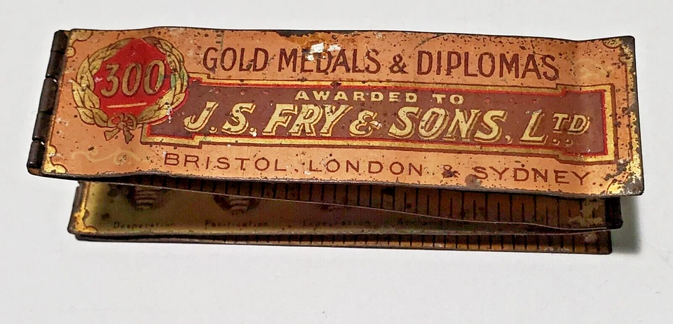 FRY'S COCOA RARE ANTIQUE FOLDING TIN LITOGRAPHED RULER C1895 CHOCOLATE Foto 2 de 4