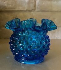 Gorgeous Pristine 3853 VTG Fenton Colonial Blue Hobnail 3"T Vas