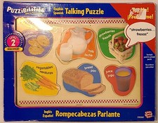 NEW Favorite Foods Wood Puzzle Small World Toys Talking Sounds English Spanish