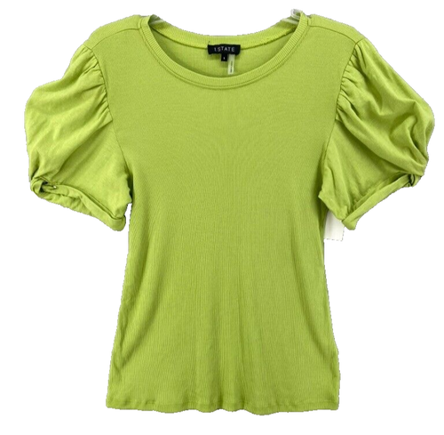 New 1.STATE Shirt Womens Sz Large Lime Green Puff Sleeve Ribbed Knit Top