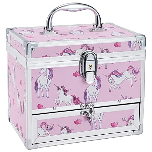 Jewelry Box for Girls Pink Jewelry Box Organizer with Drawer & Mirror Unicorn-image