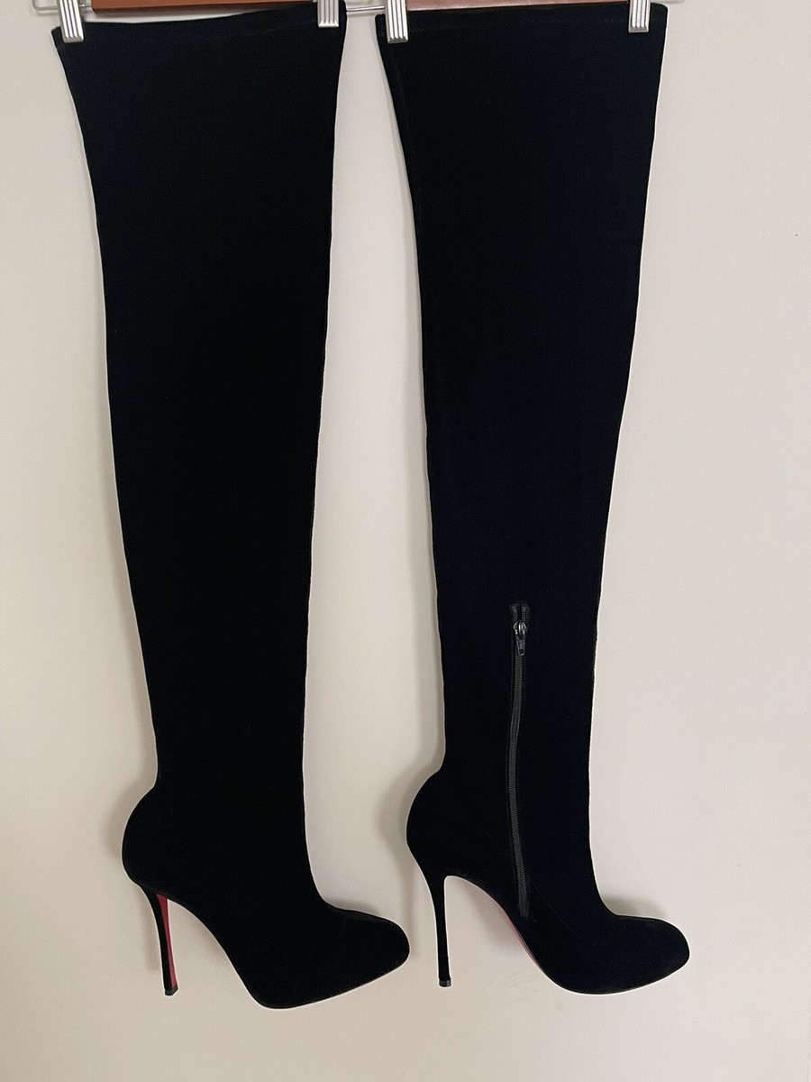 Christian Louboutin Women's Sz 42 US 12 Classe 100 Velvet OTK Stretch High  Boots