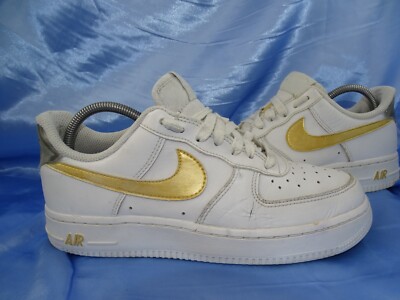 USED NIKE AIR FORCE 1 ESS SNEAKER GR 37 38 CUSTOM GOLD SWOOSH AF1 LIEBHABER /D81