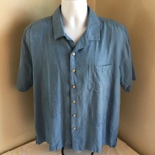 Camisa Batik Bay Para Hombres Campamento Hawaiano Aloha Grande 100% Seda Lavable Azul Floral FS
