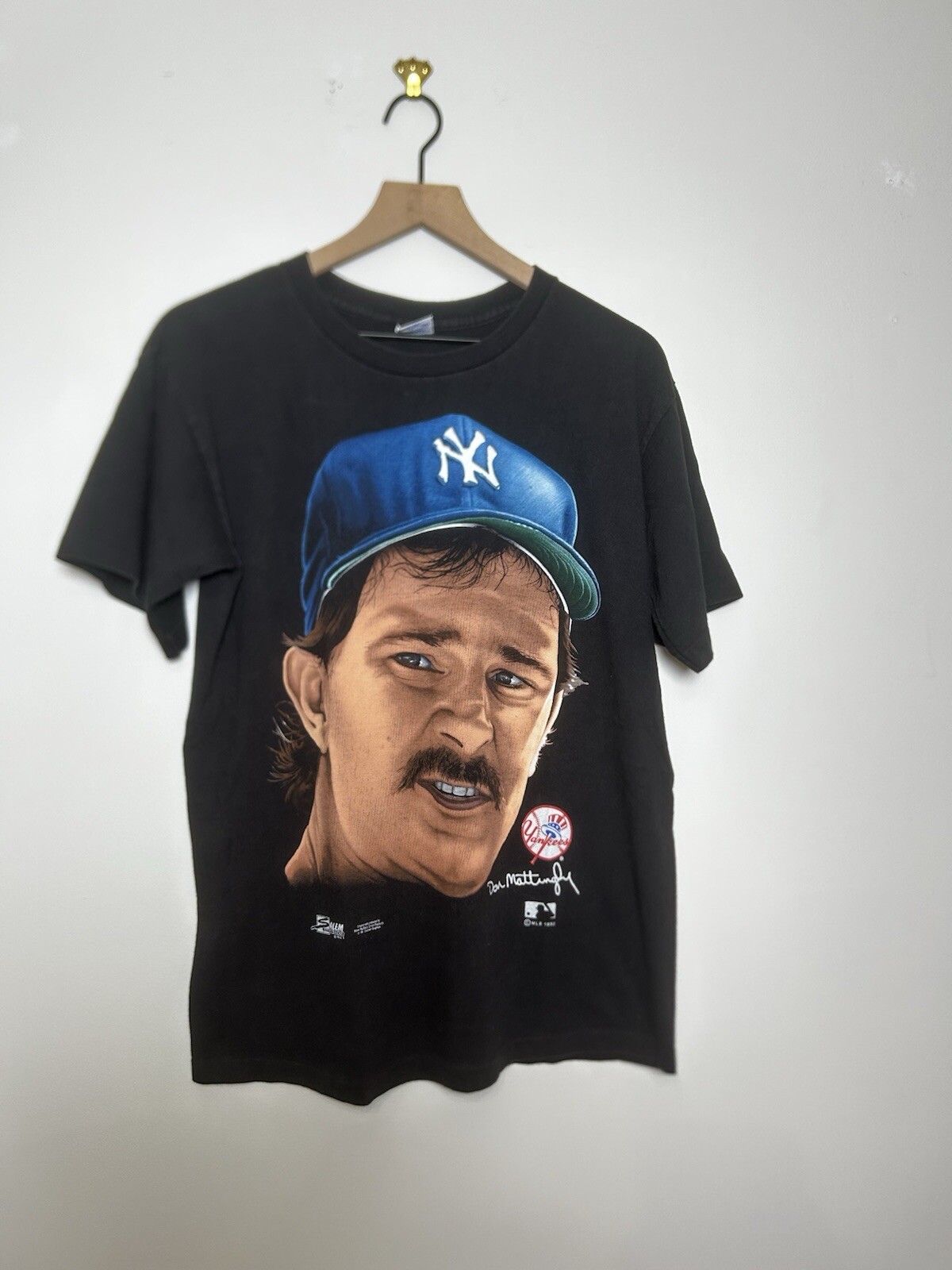 Vintage 90s Salem Sportswear Don Mattingly Big Face Shirt Large NY Yankees USA