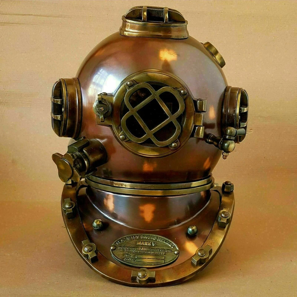 New Antique Brass Scuba Marine Diving Divers Helmet US Navy Mark V Full Size - Image 2 of 4