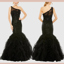NWT MAC DUGGAL [ 4 ] 20545 Embellished One Shoulder Mermaid Gown Black #J1495