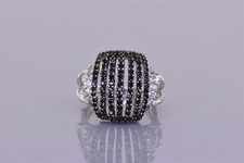 Sterling Silver Slit Black Tourmaline Collared White Topaz Band Ring 925 Sz: 5