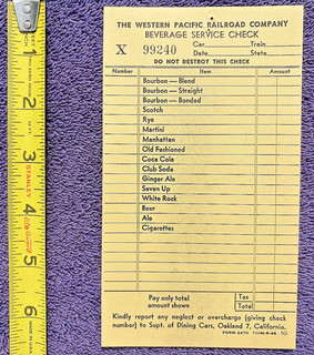 1948 Western Pacific Railway Beverage Service Check WP Railroad Menu Order Form