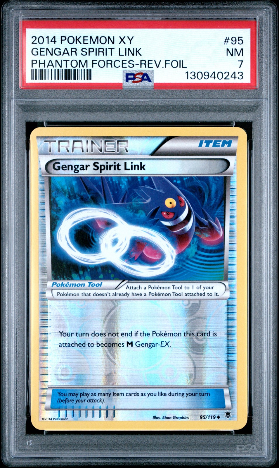 2014 Pokemon XY Phantom Forces #95 Gengar Spirit Link Reverse Foil PSA 7 NM