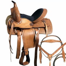 Leather Western Barrel Racing Horse Tack Saddle Premium Quality Set in All Sizes