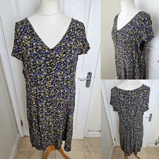 Size 22 M&S Collection Navy Blue Yellow Floral Knee Length Dress
