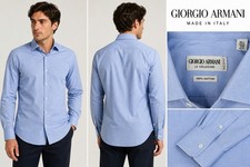 Giorgio Armani Le Collezioni Blue Dress Shirt Mens 15.5 39 Made in Italy Luxury