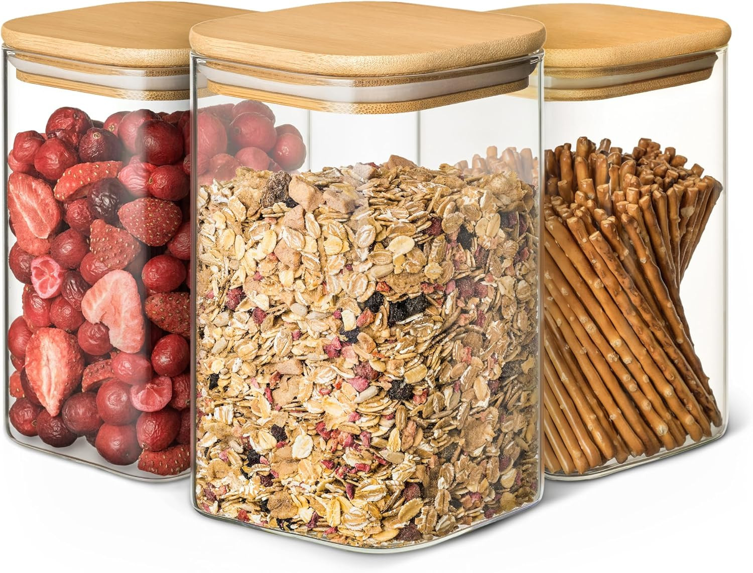 Set 3 Barattoli Vetro Ermetici 1L Quadrati | Barattoli Cucina Professionali
